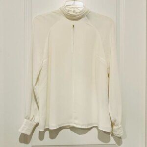 Forever 21 Women's Mock Neck Satin Blouse Keyhole Front & Back Long Sleeve Sz. S
